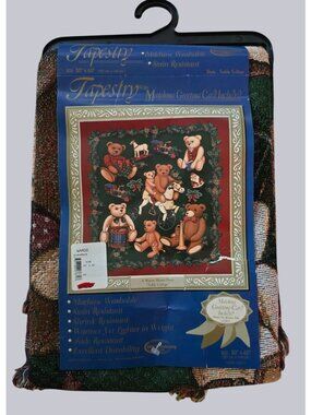 NEW Vintage Mohawk Christmas Teddy Bear Collage Throw Blanket 50" X 60"  Woven